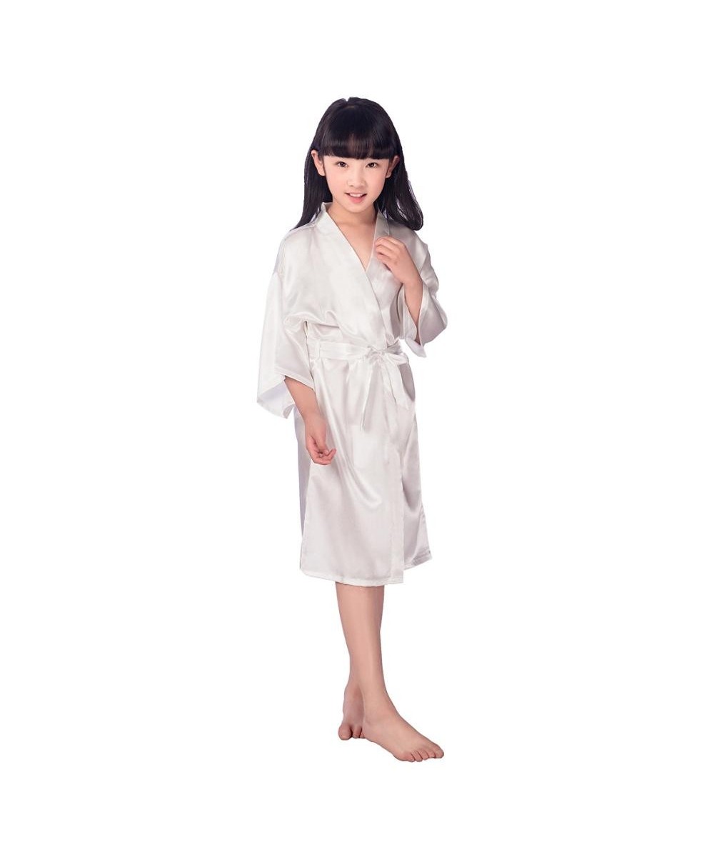 Kid Girls Solid Silk Satin Kimono Robes Kids Children Bathrobe Sleepwear Bath Nightgown for Wedding Spa Birthday Party $32.21...