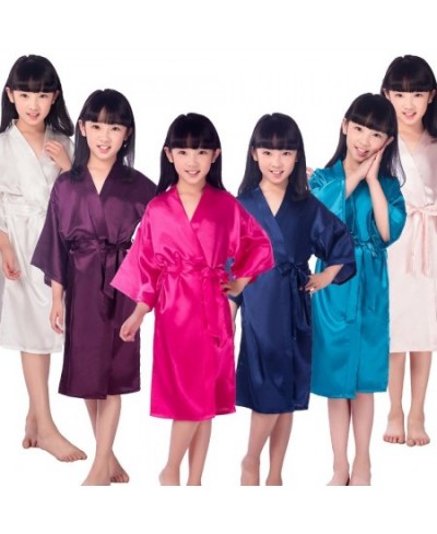 Kid Girls Solid Silk Satin Kimono Robes Kids Children Bathrobe Sleepwear Bath Nightgown for Wedding Spa Birthday Party $32.21...