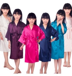 Kid Girls Solid Silk Satin Kimono Robes Kids Children Bathrobe Sleepwear Bath Nightgown for Wedding Spa Birthday Party $32.21...