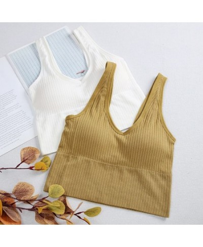 Women's Ribbed Tank Top Wireless Crop Top Female Seamless Lingerie Sleeveless Camisole Breathable Solid Color Tops $21.91 - U...