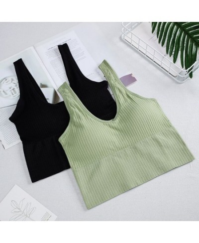 Women's Ribbed Tank Top Wireless Crop Top Female Seamless Lingerie Sleeveless Camisole Breathable Solid Color Tops $21.91 - U...