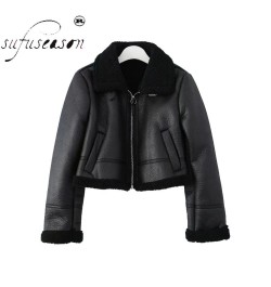 Short Fur Coat Heavy Cropped Faux Leather Women's Padded Blackn Fake Fur Jacket Furry Coats for Woman Winter 2022 ZA Fashion ...