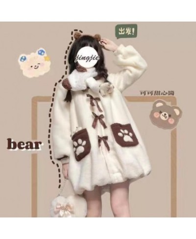 Kawaii Bear Paw Print Hoodie for Women Thickened Cute Coat Korean Fashion Loose All-match Oversized Sweatshirts $45.76 - Hood...