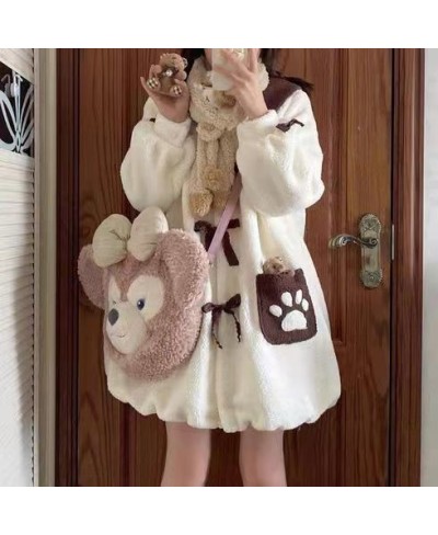 Kawaii Bear Paw Print Hoodie for Women Thickened Cute Coat Korean Fashion Loose All-match Oversized Sweatshirts $45.76 - Hood...