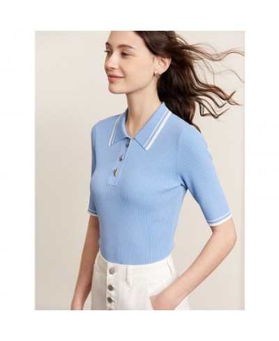 Minimalism Knitted Tops for Women 2023 Summer New POLO Shirt Short Sleeve T-shirt Office Lady Top 12342148 $73.73 - Sweaters