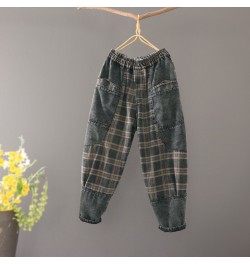 2023 Retro Women Jeans Elastic Waist Plaid Harem Casual Loose Spring Autumn Fashion Cotton Denim Trousers Female YoYiKamomo $...