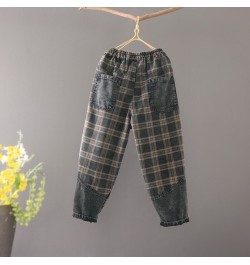 2023 Retro Women Jeans Elastic Waist Plaid Harem Casual Loose Spring Autumn Fashion Cotton Denim Trousers Female YoYiKamomo $...