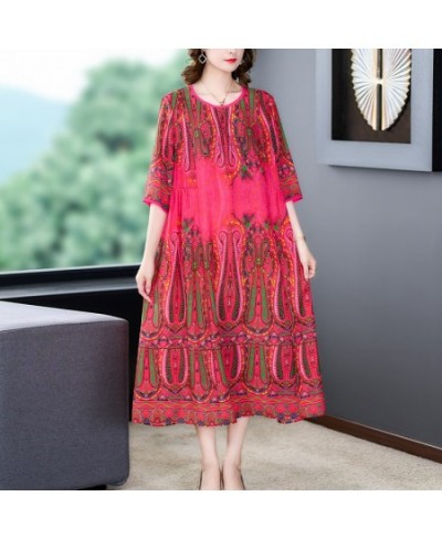 2023 Loose Casual Red Print Chic Beach Maxi Dress Spring Summer Vintage Silk Midi Evening Dress Elegant Women Bodycon Party $...