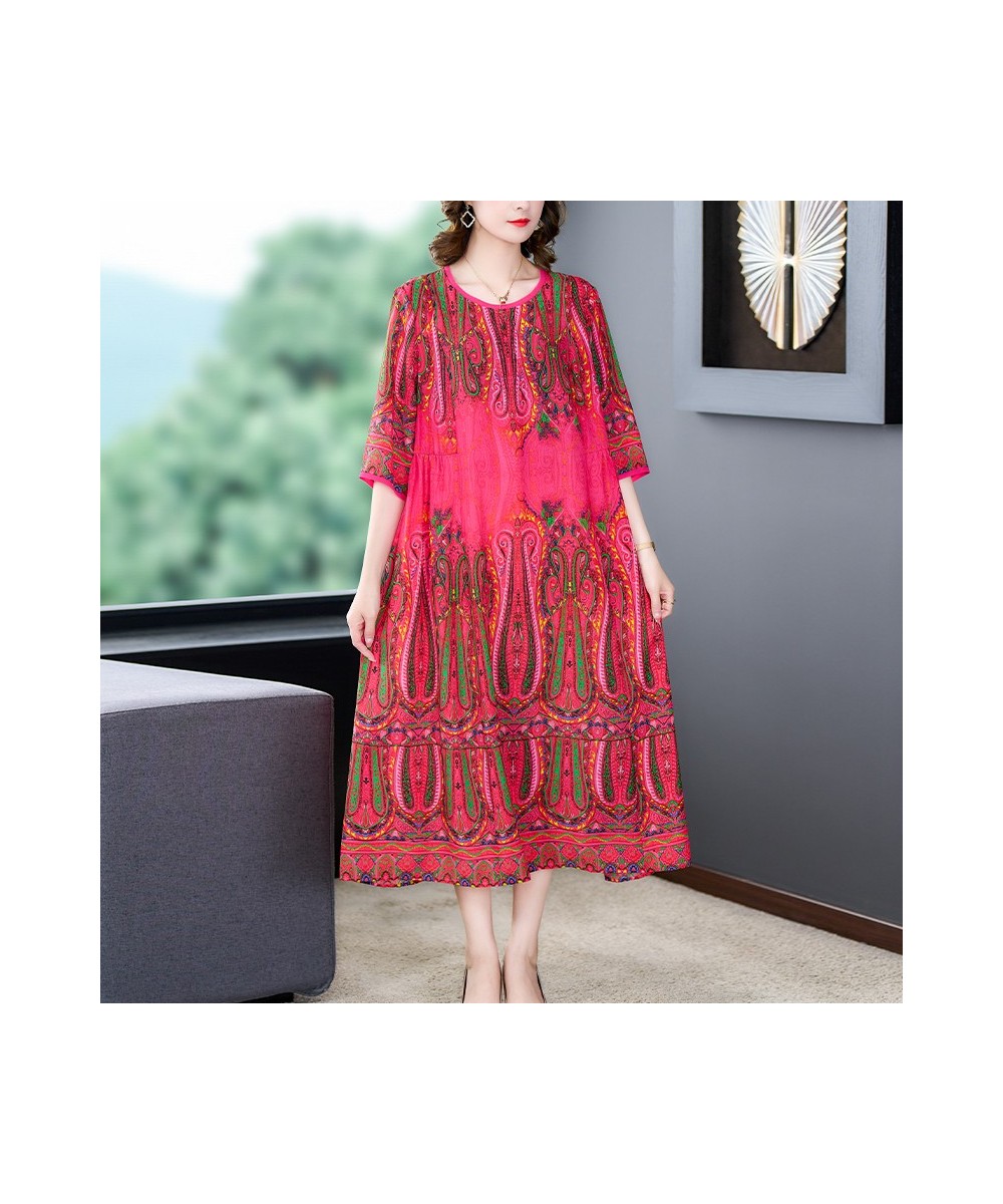 2023 Loose Casual Red Print Chic Beach Maxi Dress Spring Summer Vintage Silk Midi Evening Dress Elegant Women Bodycon Party $...