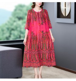 2023 Loose Casual Red Print Chic Beach Maxi Dress Spring Summer Vintage Silk Midi Evening Dress Elegant Women Bodycon Party $...