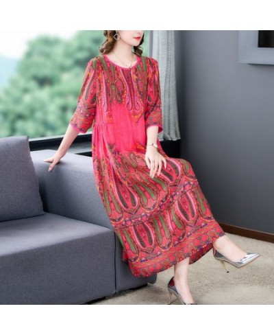 2023 Loose Casual Red Print Chic Beach Maxi Dress Spring Summer Vintage Silk Midi Evening Dress Elegant Women Bodycon Party $...