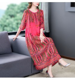 2023 Loose Casual Red Print Chic Beach Maxi Dress Spring Summer Vintage Silk Midi Evening Dress Elegant Women Bodycon Party $...