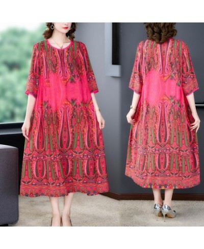 2023 Loose Casual Red Print Chic Beach Maxi Dress Spring Summer Vintage Silk Midi Evening Dress Elegant Women Bodycon Party $...