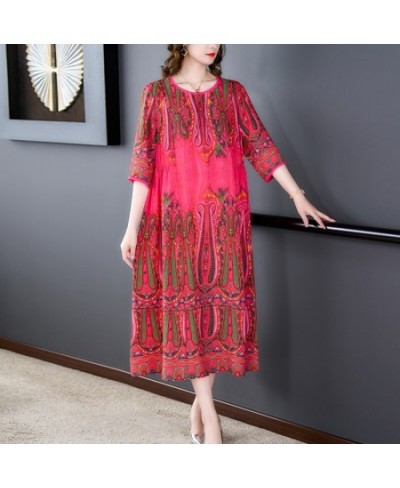 2023 Loose Casual Red Print Chic Beach Maxi Dress Spring Summer Vintage Silk Midi Evening Dress Elegant Women Bodycon Party $...