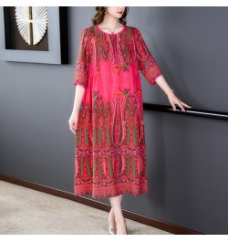 2023 Loose Casual Red Print Chic Beach Maxi Dress Spring Summer Vintage Silk Midi Evening Dress Elegant Women Bodycon Party $...