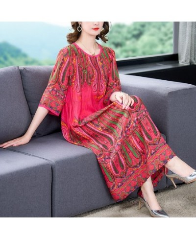 2023 Loose Casual Red Print Chic Beach Maxi Dress Spring Summer Vintage Silk Midi Evening Dress Elegant Women Bodycon Party $...