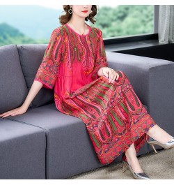 2023 Loose Casual Red Print Chic Beach Maxi Dress Spring Summer Vintage Silk Midi Evening Dress Elegant Women Bodycon Party $...