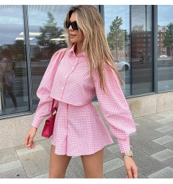 Plaid Women's 2 Pieces Set With Shorts Pajama Ladies Long Sleeve Sleepwear Spring Summer Single Breasted Pijama Suit For Fema...