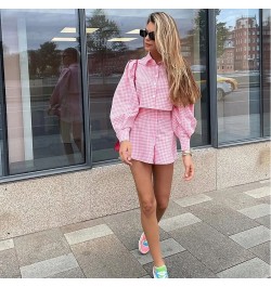 Plaid Women's 2 Pieces Set With Shorts Pajama Ladies Long Sleeve Sleepwear Spring Summer Single Breasted Pijama Suit For Fema...