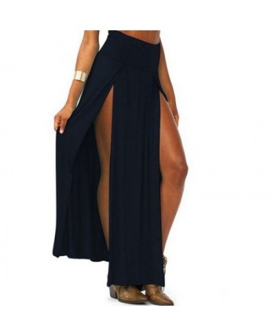 Womens High Waist Sexy Double Slit Front Open Knit Maxi Long Skirt Solid Color Pleated Irregular Hem Beach Skirt Bikini Cover...