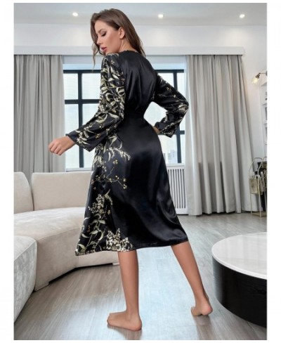 Set Woman 5 Pieces Trip Must Sexy Silk Pajamas Women Nightdress Robe Suspenders Shorts Portable Home Suit Print Satin Bathrob...