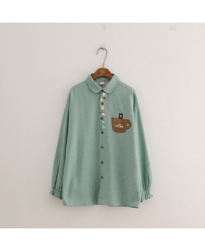 Mori Girl 2023 Spring Colorful Buttons Peter Pan Collar Long Sleeve Brushed Cotton Shirt Blouse $47.81 - Women Tops