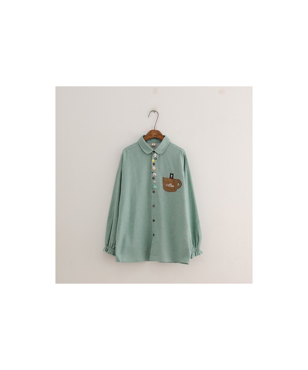 Mori Girl 2023 Spring Colorful Buttons Peter Pan Collar Long Sleeve Brushed Cotton Shirt Blouse $47.81 - Women Tops