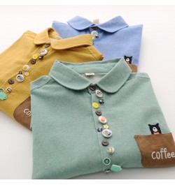 Mori Girl 2023 Spring Colorful Buttons Peter Pan Collar Long Sleeve Brushed Cotton Shirt Blouse $47.81 - Women Tops