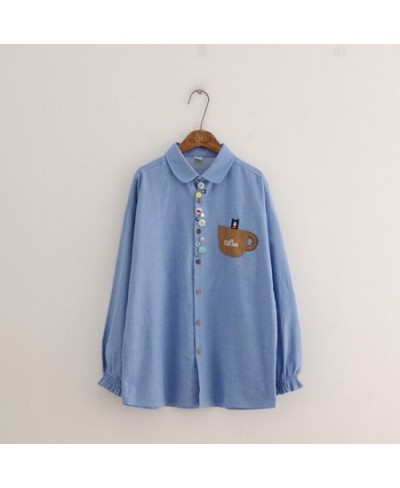 Mori Girl 2023 Spring Colorful Buttons Peter Pan Collar Long Sleeve Brushed Cotton Shirt Blouse $47.81 - Women Tops