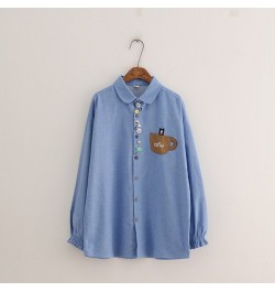 Mori Girl 2023 Spring Colorful Buttons Peter Pan Collar Long Sleeve Brushed Cotton Shirt Blouse $47.81 - Women Tops