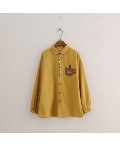 Mori Girl 2023 Spring Colorful Buttons Peter Pan Collar Long Sleeve Brushed Cotton Shirt Blouse $47.81 - Women Tops