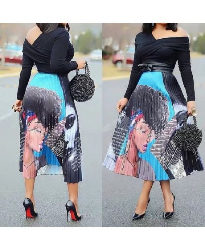 2023 New Fashion Womens Pleated Skirts Summer Cartoon Printing High Waist Elastic Swing A-Line High Street Midi Skirt Female ...