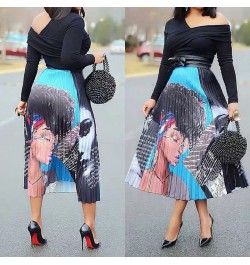 2023 New Fashion Womens Pleated Skirts Summer Cartoon Printing High Waist Elastic Swing A-Line High Street Midi Skirt Female ...