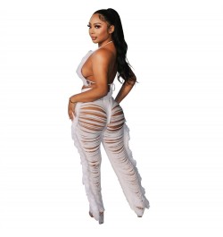 Women Clubwear 2 Two Piece Set Tassel Lace Up Bra Top Bikini Hollow Out See Through Tassel Long Pants Suits Beach Party Outfi...