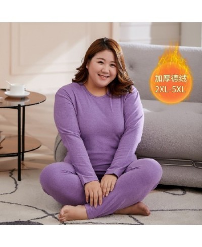 2XL-5XL Loose Basic Thermal Underwear Set for Women 100KG Johns Autumn Winter Long Johns Thick Warm Thermal Underwear Woman $...