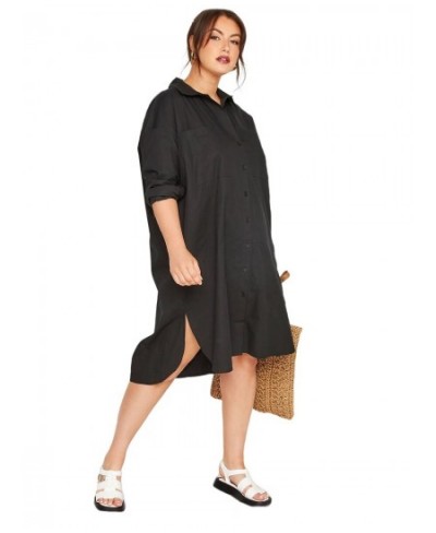 Plus Size Long Rolling Sleeve Spring Autumn Elegant Shirt Dress Women Button Front Black Hi Low Business Casual Midi Dress 6X...