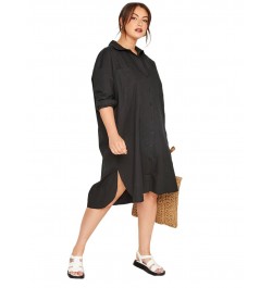 Plus Size Long Rolling Sleeve Spring Autumn Elegant Shirt Dress Women Button Front Black Hi Low Business Casual Midi Dress 6X...