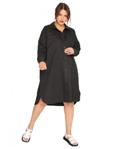 Plus Size Long Rolling Sleeve Spring Autumn Elegant Shirt Dress Women Button Front Black Hi Low Business Casual Midi Dress 6X...