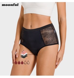 4 Layer Period Panties Menstrual Briefs Lace Mesh Period Underwear High Waist Menstrual Panties Women Abundant Flow for Femal...