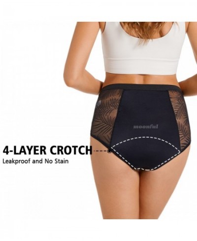 4 Layer Period Panties Menstrual Briefs Lace Mesh Period Underwear High Waist Menstrual Panties Women Abundant Flow for Femal...