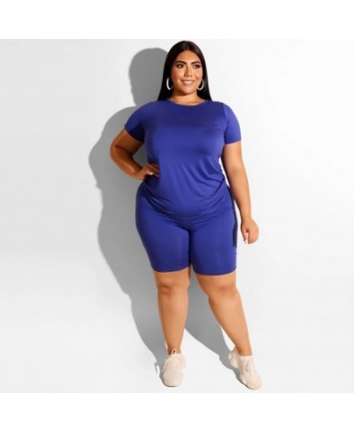 Womens Two Peice Sets Plus Size O-Neck Solid Knee-length Plus Size Matching Sets Short Slim Fit Casual Elastic Waist High Wai...