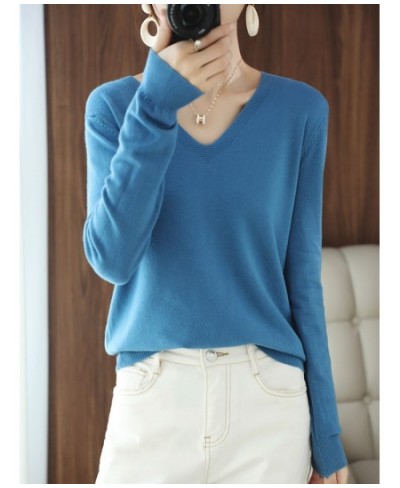 Spring And Autumn New V-neck Pullover Sweater Women's Short Versatile Loose Knit Sweater Western Style Bottoming Long Sleeve ...