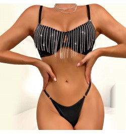 Sexy Bling Diamond Lingerie Set Women's Underwear 2PCS Bra Panty Sets Black Lingerie Bra Set Female Sexy Underwear $20.95 - U...