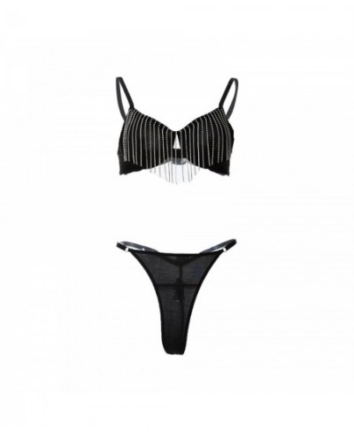 Sexy Bling Diamond Lingerie Set Women's Underwear 2PCS Bra Panty Sets Black Lingerie Bra Set Female Sexy Underwear $20.95 - U...