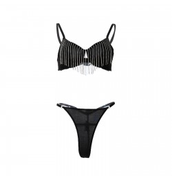 Sexy Bling Diamond Lingerie Set Women's Underwear 2PCS Bra Panty Sets Black Lingerie Bra Set Female Sexy Underwear $20.95 - U...