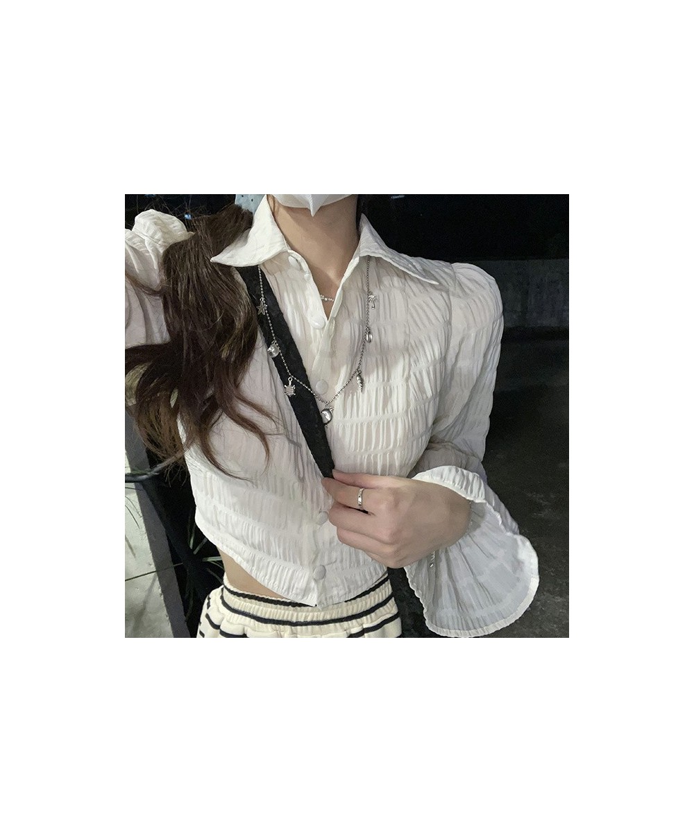 New Harajuku Style Solid Color Lace-up Design Bow Bubble Check Clear Shirt Top INS $33.80 - Tops & Tees