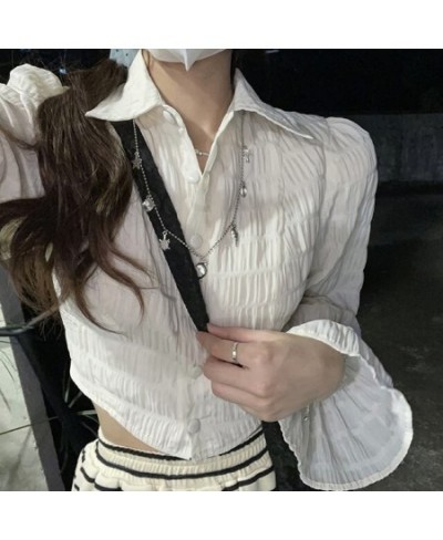 New Harajuku Style Solid Color Lace-up Design Bow Bubble Check Clear Shirt Top INS $33.80 - Tops & Tees