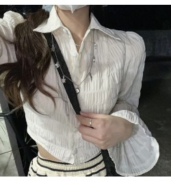 New Harajuku Style Solid Color Lace-up Design Bow Bubble Check Clear Shirt Top INS $33.80 - Tops & Tees