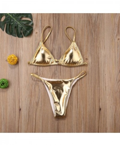 2023 Women's Gold Bikinis Set Hot Summer Sexy Padded Triangle Bra Low Waist Swim Bottoms Fashion Shiny Bathing Suit Beachwear...