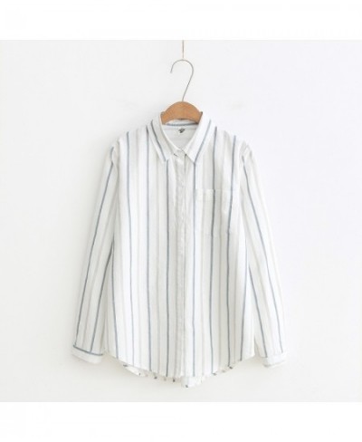 Women Striped Blouse Shirt Long Sleeve Female Loose Blusas Autumn 100% Cotton Casual Ladies Office Blouses White Top $32.40 -...